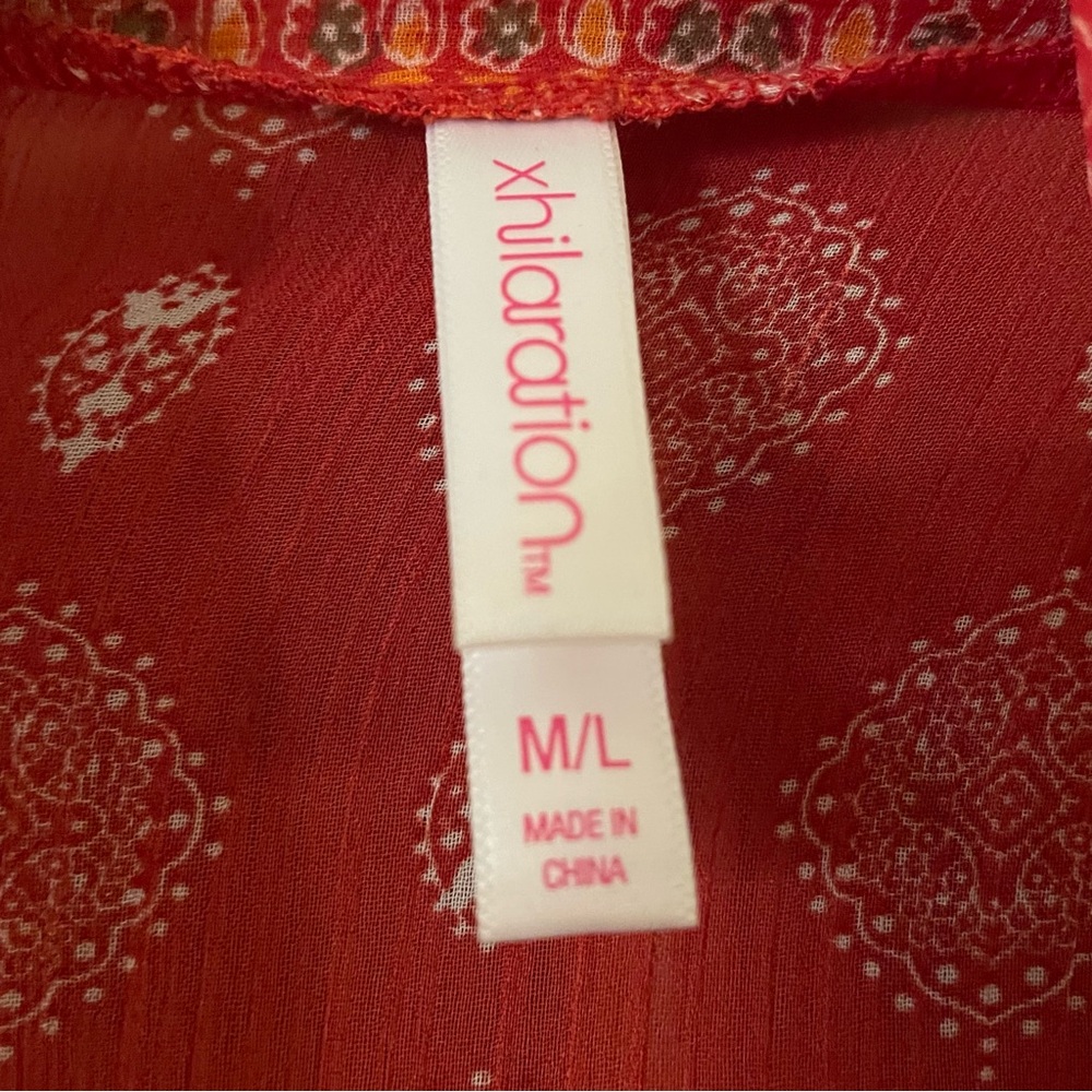 Exhilaration Red Multi Patterned Sheer Coverup/Ki… - image 4